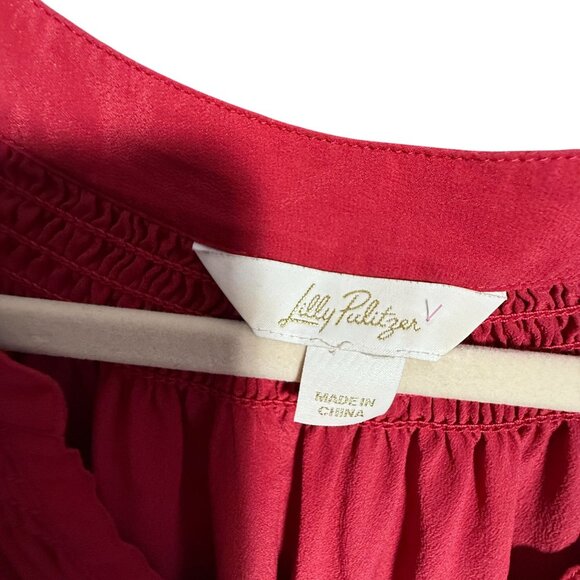 Lilly Pulitzer 100% Silk Elsa Long Sleeve Blouse Top Women Poinsettia Red - Picture 5 of 8